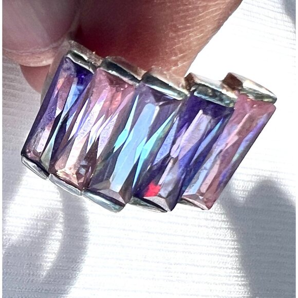 Stunning Sterling Silver 925 Ring With Pink & Purple Gradient Baguette Stones .5 - Picture 1 of 11